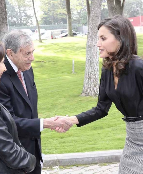 La reina Letizia recupera su falda midi con cuadros Príncipe de Gales